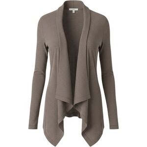 M Loft Ann Taylor Open Front Waterfall Cardigan Sweater Brown Taupe Womens